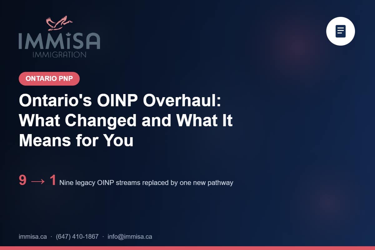 Graphic summarizing Ontario's 2026 OINP overhaul: nine legacy streams replaced by the new Ontario Workforce Priority stream